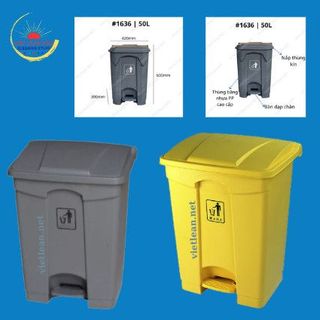 Thùng rác đạp chân 50 lít | Thùng nhựa đạp chân 50 lít màu xám -xanh-vàng