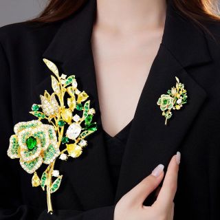 Ghim Cài Áo Hình Hoa Hồng Đính Đá Zircon Màu Xanh Kiểu Hàn Quốc Sang Trọng Cho Nữ giá sỉ