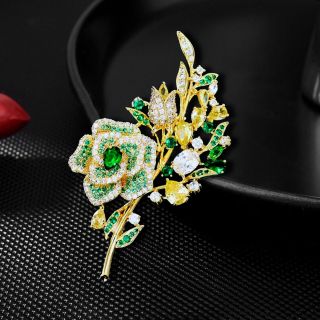 Ghim Cài Áo Hình Hoa Hồng Đính Đá Zircon Màu Xanh Kiểu Hàn Quốc Sang Trọng Cho Nữ