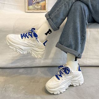 Giày Thể Thao Nữ, Giày Sneaker Nữ Độn Đế Da Mềm Phối Lưới Phong Cách Ulzzang, Phiên Bản 2024 mới