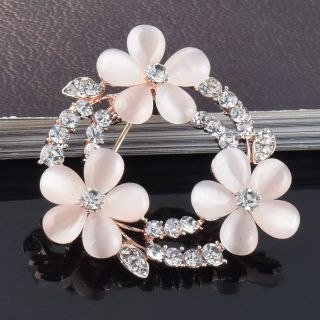 Ghim Cài Áo 3 Bông Hoa Đính Đá opal Cao Cấp Thanh Lịch Dành Cho Nữ