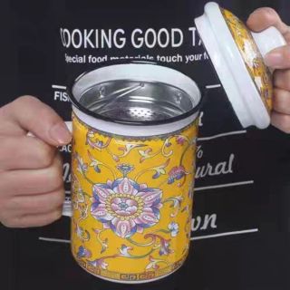 LY GIỮ NHIỆT TRÁNG MEN HOA VĂN CỔ ĐIỂN - CÓ BỘ LỌC TRÀ