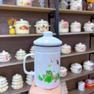 LY GIỮ NHIỆT TRÁNG MEN HOA VĂN CỔ ĐIỂN - CÓ BỘ LỌC TRÀ