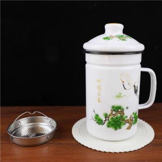 LY GIỮ NHIỆT TRÁNG MEN HOA VĂN CỔ ĐIỂN - CÓ BỘ LỌC TRÀ