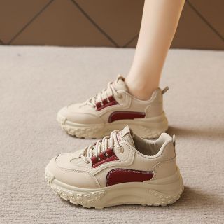Giày thể thao nữ đế cao 4cm đi êm chất da mềm, phong cách sang trọng, phối màu nổi bật 2024
