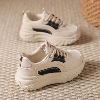 Giày thể thao nữ đế cao 4cm đi êm chất da mềm, phong cách sang trọng, phối màu nổi bật 2024