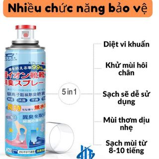 Chai Xịt Khử Mùi Hôi Giày Dép Công Nghệ Bạc AG+, Ngăn Mồ Hôi, Chống Hôi Chân Diệt Vi Khuẩn, Nấm Mốc, Bụi Ẩm 260ml