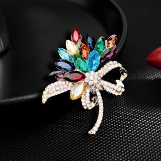 Ghim Cài Áo Hình Bó Hoa Đính Đá Pha Lê Nhiều Màu Phong Cách Hàn Quốc Thời Trang Cho Nữ