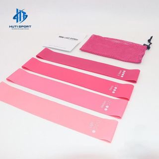 Dây Miniband, Bộ 4 Dây Mini Band Hồng Gradient Kèm Túi Cao Su Đàn Hồi Kháng Lực Tập Chân , Phụ Kiện Tập Gym Nữ Dây Kháng Lực Thể Dục