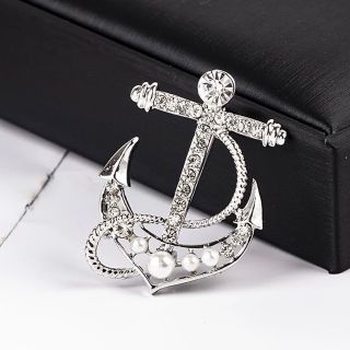 Ghim cài áo Vest Nam thời trang hình mỏ neo đính hạt châu Sang Trọng