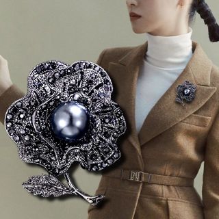 ￼Ghim Cài Áo Hình Hoa Đen Đính Ngọc Trai Giả Phong Cách Vintage Dành Cho Nữ giá sỉ