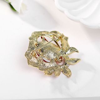 Ghim Cài Áo Hình Hoa Hồng Đính Đá Đỏ Tinh Tế Cho Nữ