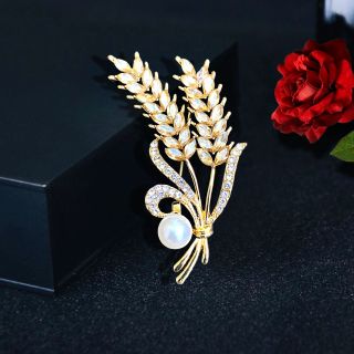 GHIM GÀI ÁO HÌNH LÚA MÌ ĐÍNH ĐÁ MÀU NÂU SANG TRỌNG