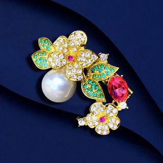 Ghim cài áo đá zicon đính Ngọc trai sang trọng thanh lịch