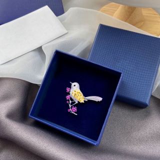 Ghim Cài Áo màu bạc Hình Chim sẻ Đính Đá Zircon Sang Trọng