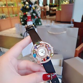 ĐỒNG HỒ NỮ CAO CẤP B.V.L DÂY DA VIỀN ĐÁ MÀU 1