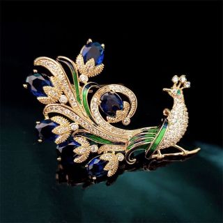 Ghim Cài Áo Hình Con Công Đính Đá Zircon Màu Xanh Cao Cấp Sang Trọng Phong Cách Trung Hoa