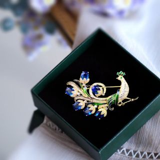 Ghim Cài Áo Hình Con Công Đính Đá Zircon Màu Xanh Cao Cấp Sang Trọng Phong Cách Trung Hoa