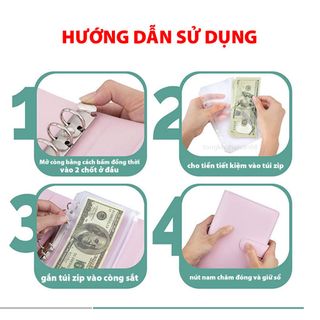 Sổ Tay Đựng Tiền Tiết Kiệm Khổ A6 10 Túi Zip Có Khóa Kéo Tiện Dụng