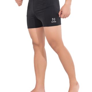 Quần Bơi Nam LUVES Square Leg Màu Đen- LVPHM0001- Quần Bơi Ngắn Boxer Chất Vải Poly Co Giãn 4 Chiều, Thoát Nước Nhanh