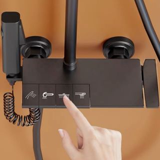 Vòi sen cây tắm đứng nóng lạnh màu xám kiểu phím có vòi xịt làm bằng thép không gỉ mạ nano