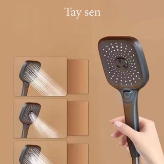 Vòi sen cây tắm đứng nóng lạnh màu xám kiểu phím có vòi xịt làm bằng thép không gỉ mạ nano