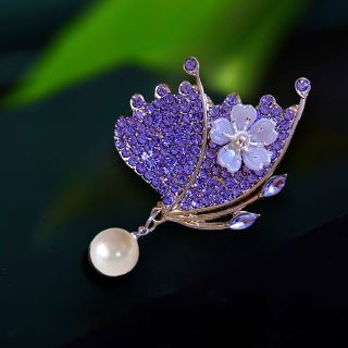 GHIM CÀI ÁO BƯỚM TÍM ĐÍNH NGỌC TRAI NƯỚC NGỌT THỜI TRANG THIẾT KẾ RIÊNG