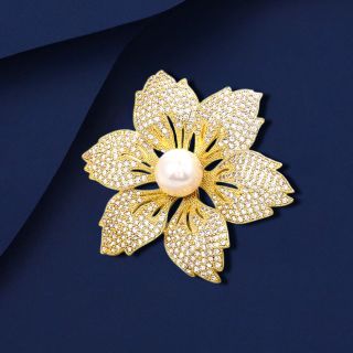 Ghim Cài Áo Hoa 6 Cánh Đính Ngọc Trai Nhân Tạo Sang Trọng Cho Nữ