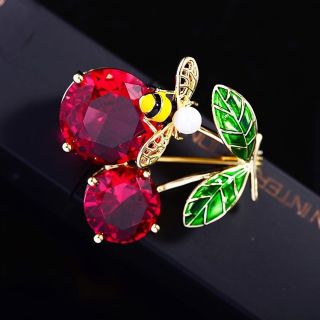 Ghim Cài Áo Hình Quả Cherry Đính Đá Nhân Tạo Thời Trang