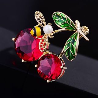 Ghim Cài Áo Hình Quả Cherry Đính Đá Nhân Tạo Thời Trang