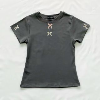 Áo thun gân cotton co giản nơ trước ngực và 2 bên tay, from 45kg - 60kg. Giá sỉ - giá bán buôn