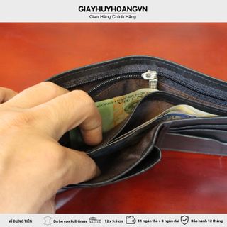 Bóp ví da nam bê con thảo mộc thủ công cao cấp giayhuyhoangvn