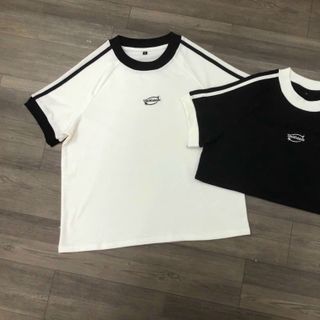 Áo thun baby tee chạy sọc tay, logo in B, chất cotton borip xịn, co giãn tốt