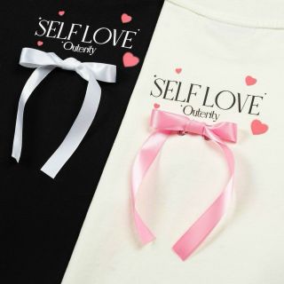Áo thun cotton co giản thoáng mát in chữ SELF LOVE Outerity, có nơ trước ngực và sau, from 45kg - 60kg. Giá sỉ - giá bán buôn
