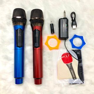 Bộ 2 Micro Không Dây UHF hút mạnh Chuyên Dùng Cho Loa Kéo, Amply, Mixer,Soundcard livestream.. Tích Hợp Pin Sạc