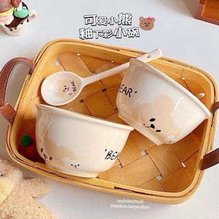 Set 2 bát ăn kèm thìa hoạ tiết đáng yêu xinh xắn cho bé