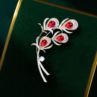 Ghim Cài Áo Hình Lông Công Đính Đá Pha Lê Đỏ Thời Trang Cao Cấp Dành Cho Nam Nữ