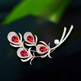Ghim Cài Áo Hình Lông Công Đính Đá Pha Lê Đỏ Thời Trang Cao Cấp Dành Cho Nam Nữ
