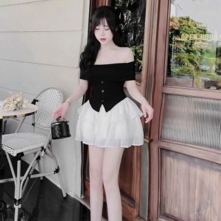 ÁO KIỂU GÂN BẸT VAI KÈM CHÂN VÁY VOAN TẦNG