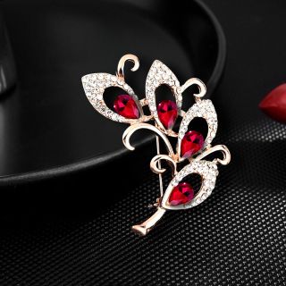 Ghim cái áo lông công đính pha Lê đỏ thời trang. Mẫu thiết kế riêng 6cm dành cho nam nữ