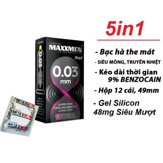 Bao cao su siêu mỏng Maxxmen 5in1 size 49mm