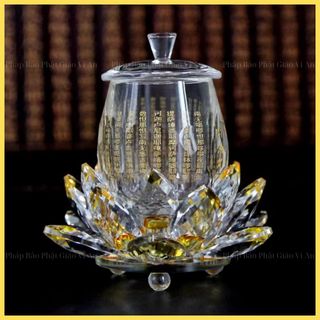Bộ ly cúng dường Chú Đại Bi đế sen thủy tinh cao cấp- An Nhiên St