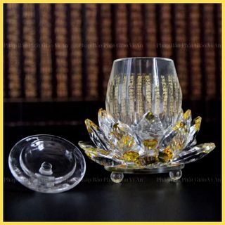 Bộ ly cúng dường Chú Đại Bi đế sen thủy tinh cao cấp- An Nhiên St