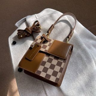 Túi xách dáng vuông họa tiết caro da mềm phong cách Hàn Quốc