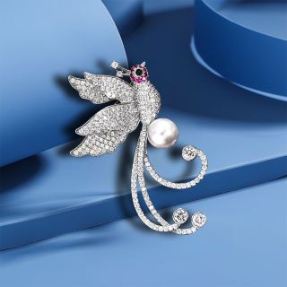 Ghim Cài Áo Hình Chim Phượng Hoàng 6.5cm Đính Đá Và Ngọc Trai Giả Sang Trọng Cho Nữ
