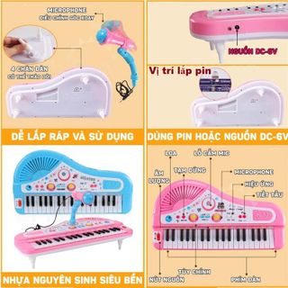 Đàn organ điện tử có micro kèm sạc pin, đồ chơi đàn piano 37 phím, đồ chơi giáo dục âm nhạc