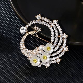 Ghim Trâm Cài Áo Hình Chim Công Đính Hoa Thời trang Cao Cấp Sang Trọng 5.5cm
