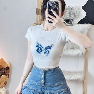 ÁO CROPTOP HÌNH BƯỚM VẢI THUN BORIP
