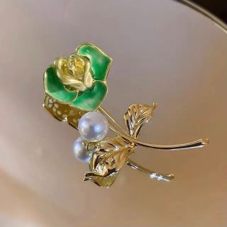 Ghim Cài Áo Hình Hoa Hồng Xanh Ngọc Trai 6.5cm Thời Trang Dành Cho Nam Và Nữ