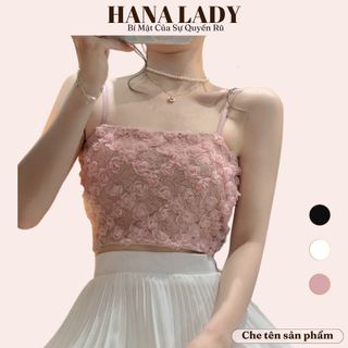Áo bra nữ ren hoa hồng thêu nổi - Croptop 2 dây lưng chun có kèm mút ngực BL047